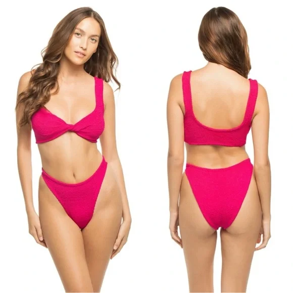 Hunza G Juno Two Piece Crinkle Bikini Swim Set Raspberry Pink NWT OS - Picture 1 of 16